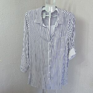 Velvet Heart NWOT Navy and White Striped Button-Down Shirt Nautical Costal